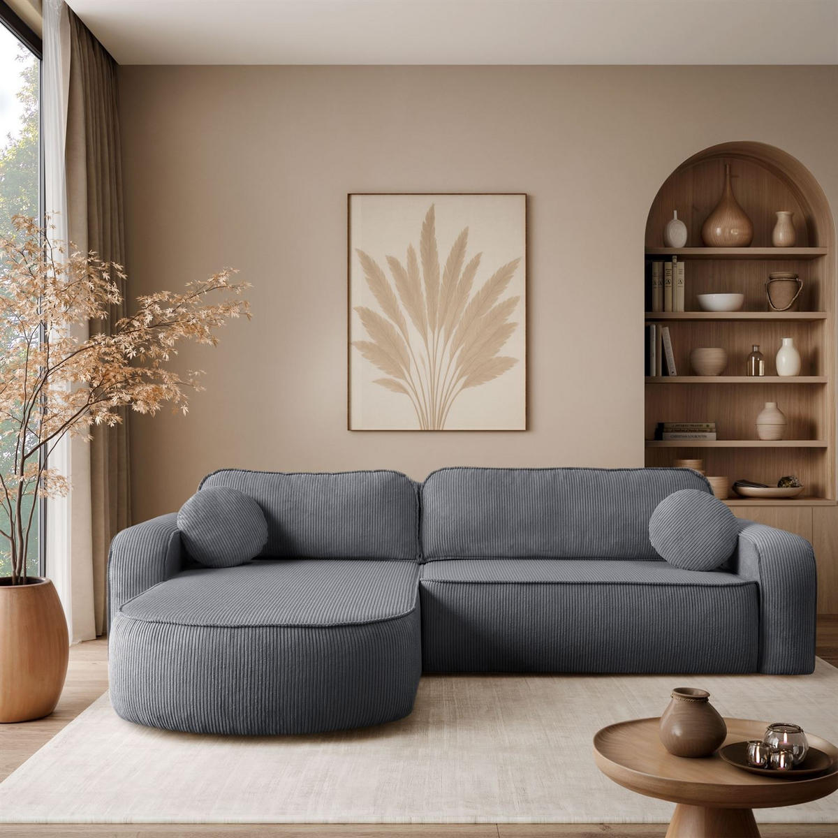 ECKSOFA VENUS mit Schlaffunktion und Bettkasten, Poso 60 - Grau, Textil (275/178cm) - Lookway