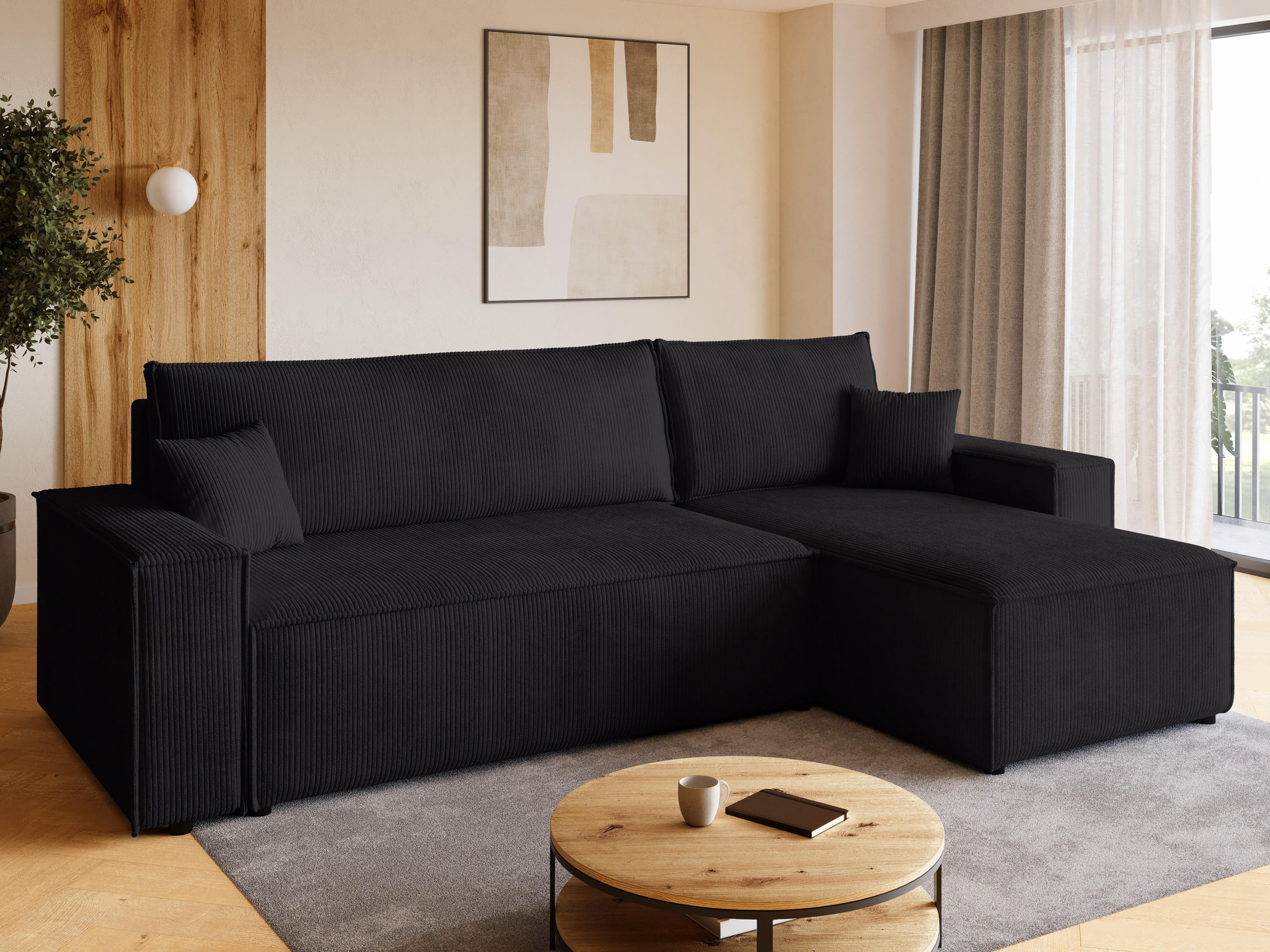 ECKSOFA ADI mit Schlaffunktion Schwarz Cord - Schwarz, Textil (244/143cm) - Bromarkt
