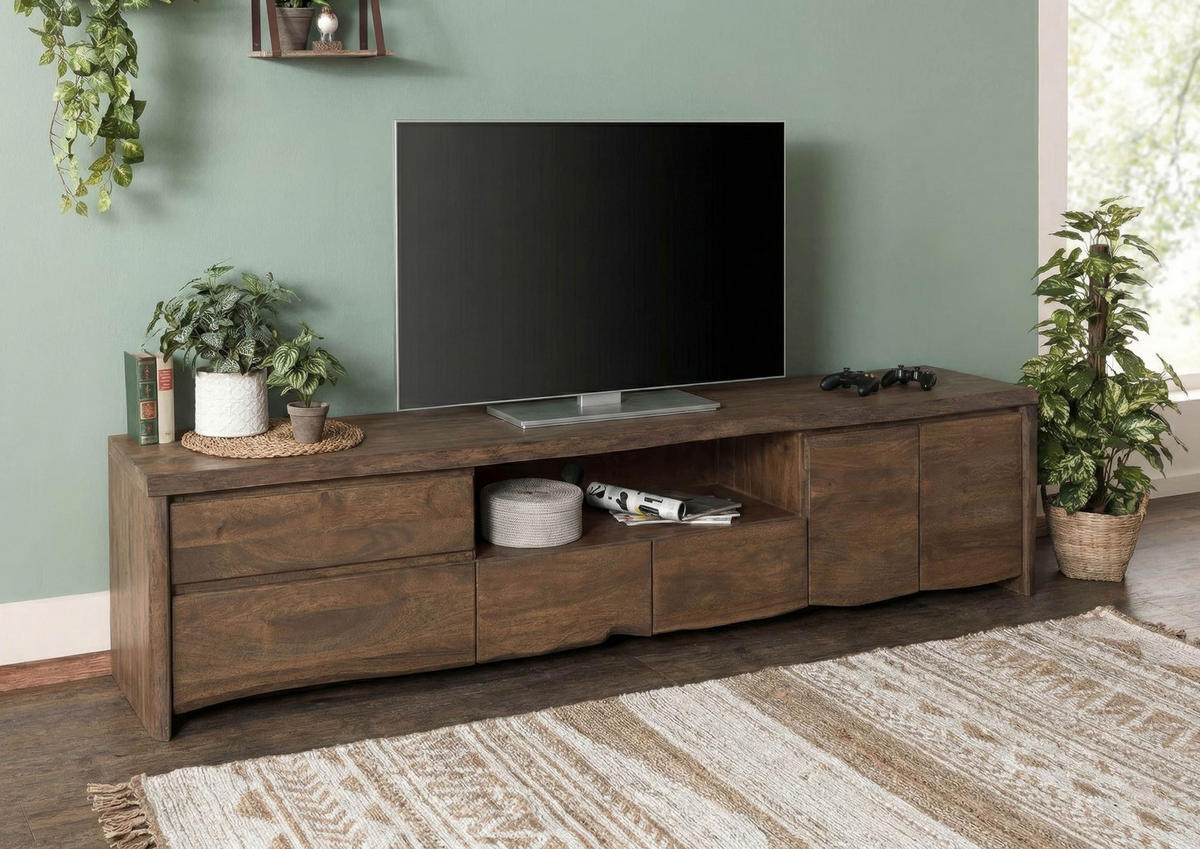 TV-BOARD Mango 260x45x50 braun geölt PURE MANGO #225 - Braun, Holz (260/50/45cm) - Massivmoebel24