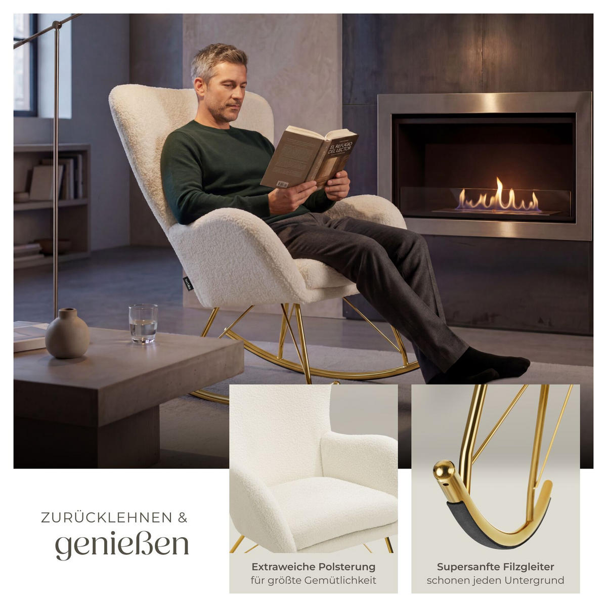SCHAUKELSTUHL Swing, 70 x 93 x 100 cm, Belastbarkeit 120 kg, creme/gold - Goldfarben/Creme, Kunststoff (70/100/93cm) - tectake