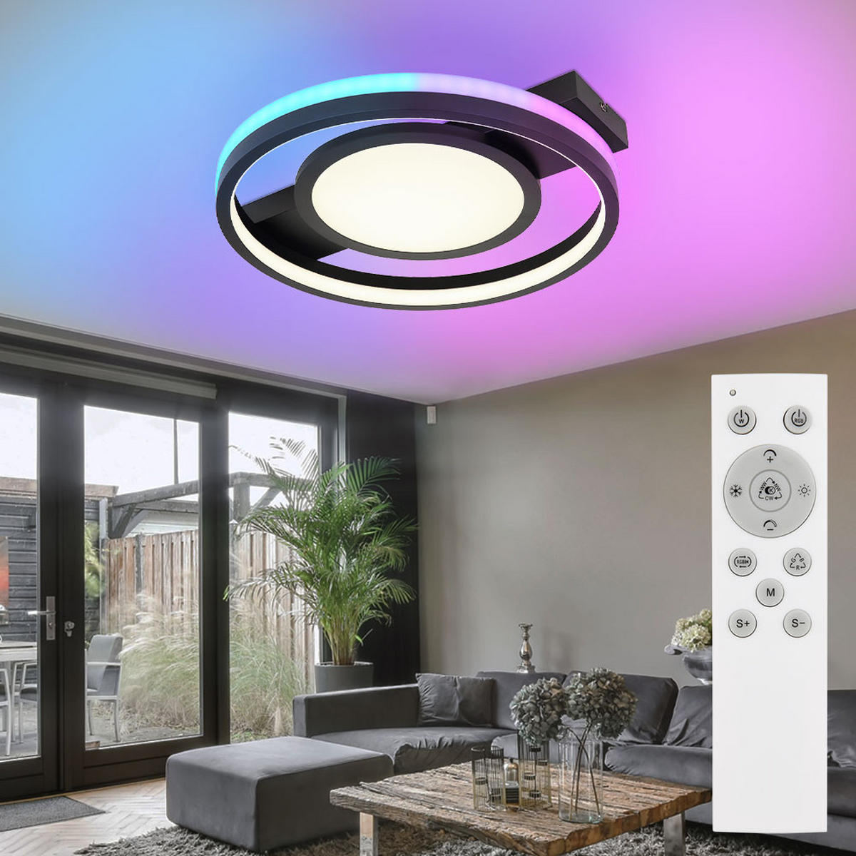 LED DECKENLEUCHTE GISELL Schwarz - Schwarz, Metall (43/40/6.8cm) - Globo Lighting