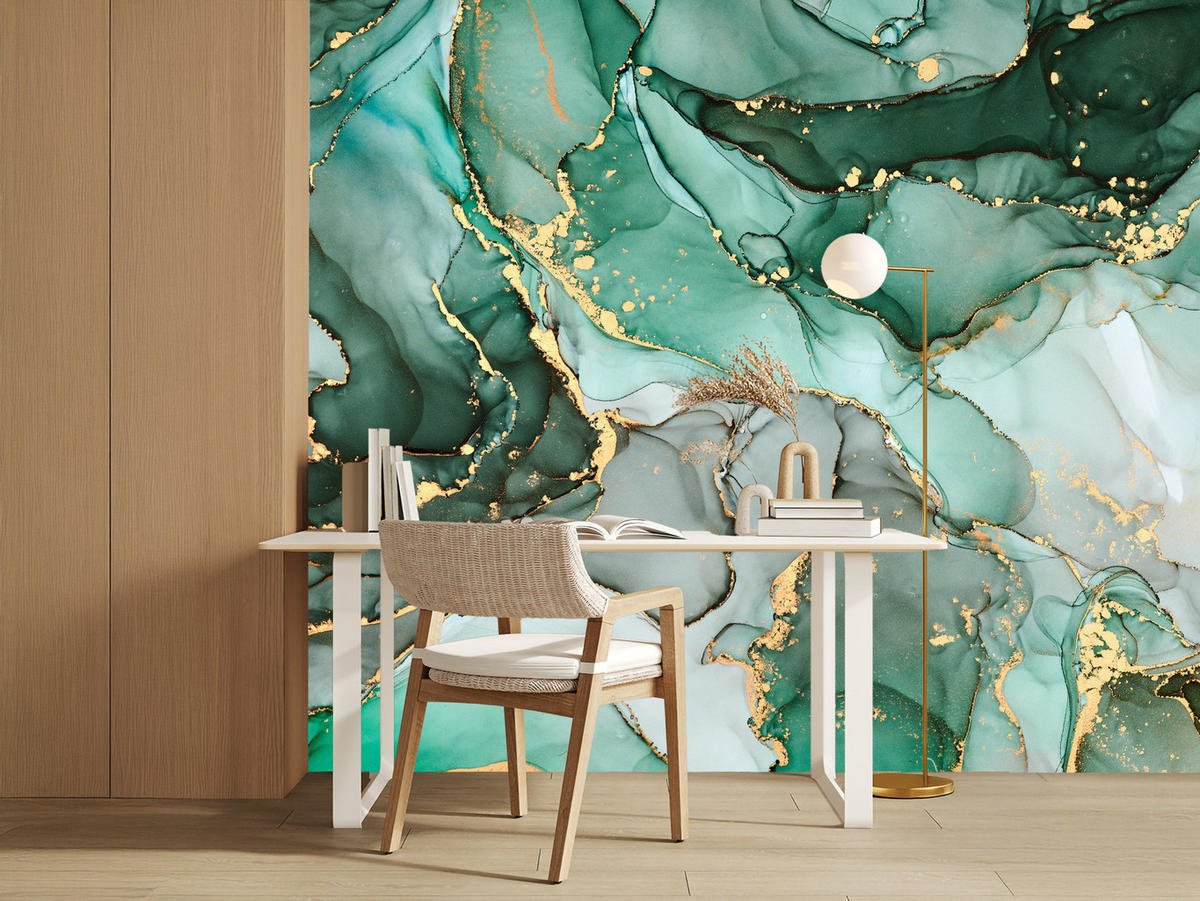 FOTOTAPETE Grüne Abstraktion Marmor Muster 400x280 - Beige/Grau, Papier (400/280cm) - Muralo