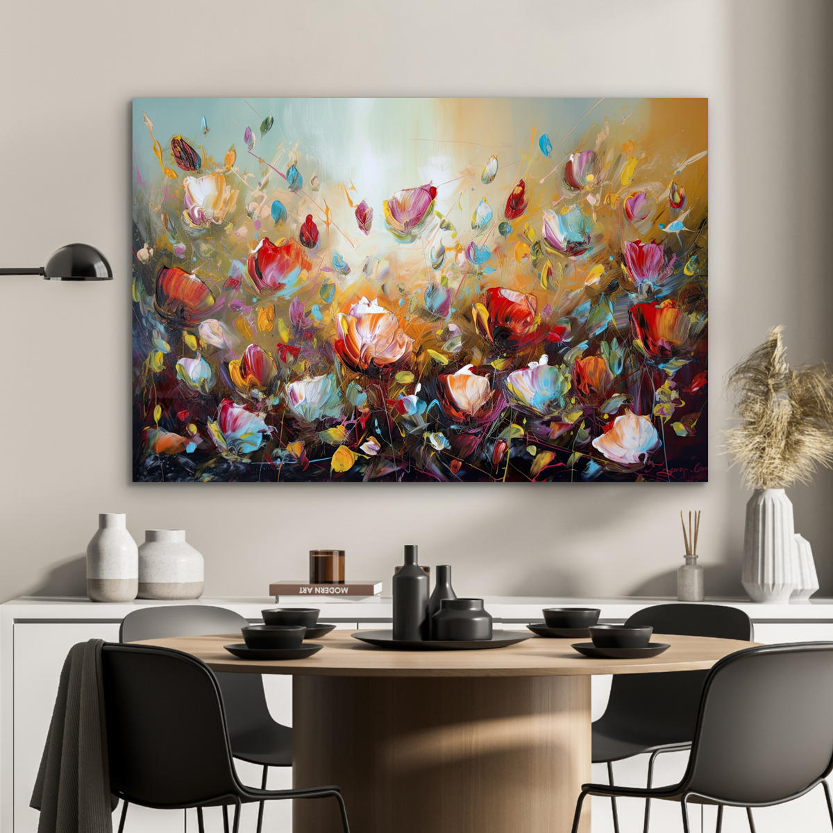 METALLBILD Blumen - Kunst - Natur - Ölgemälde 120x80 cm - Multicolor, Metall (120/80cm) - MuchoWow