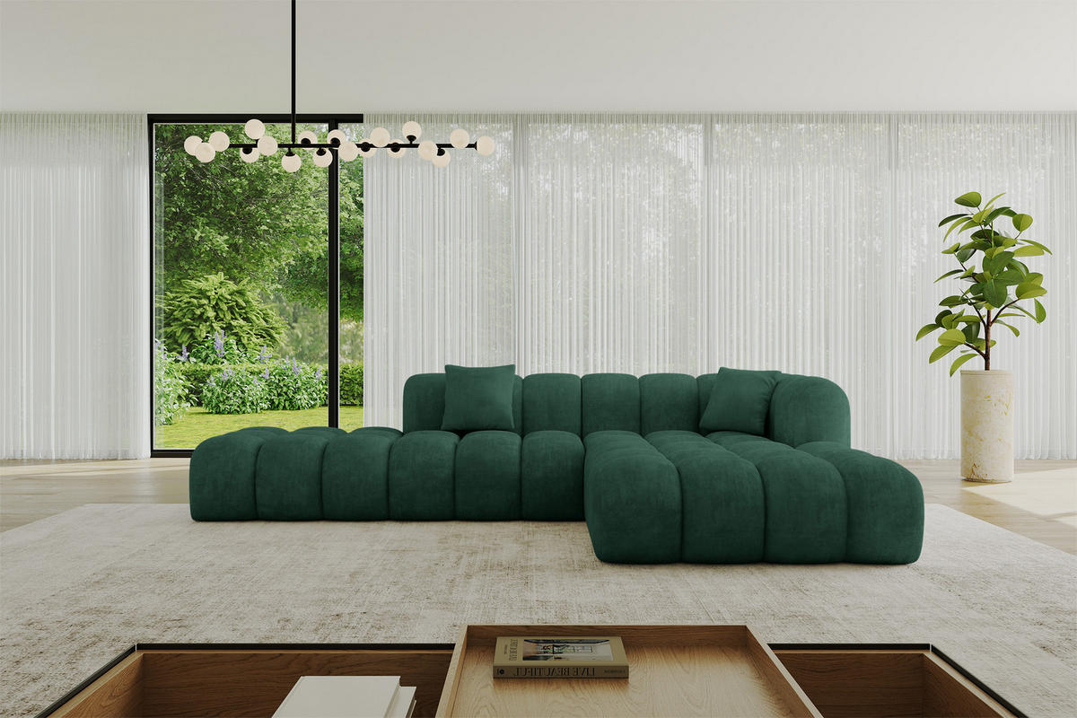 ECKSOFA Ottomane Rechts OLEA-L2 - 289x176x71 cm Dunkelgrün - Dunkelgrün/Schwarz, Holzwerkstoff/Kunststoff (289/176cm) - ALTDECOR