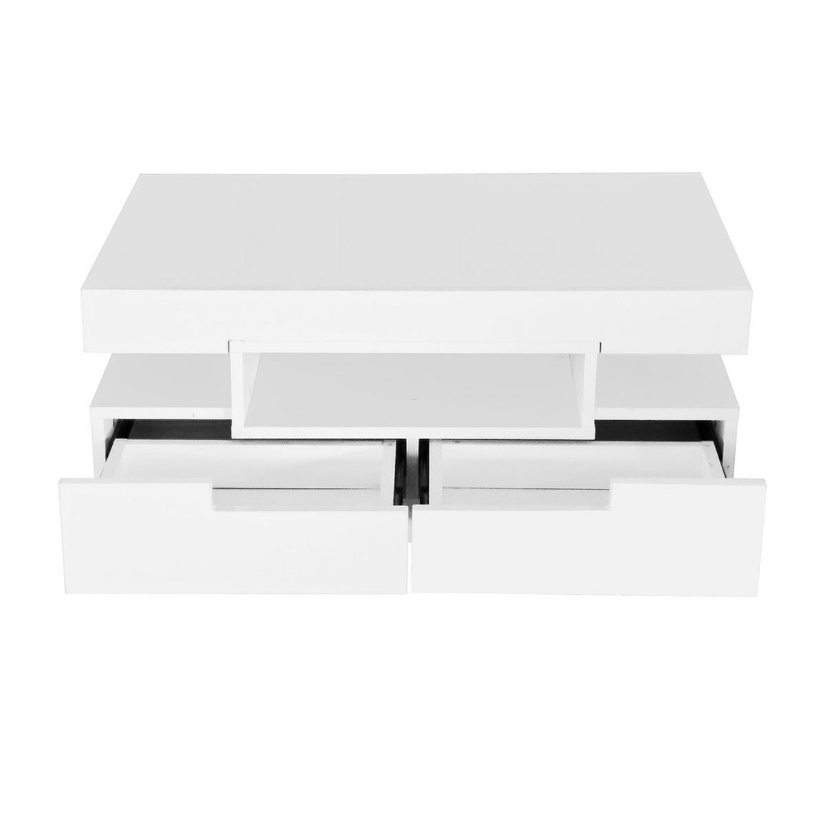 COUCHTISCH Hochglanz 4 Schubladen LED-Lichtleiste Weiß - Weiß, Holz (93/59/18cm) - FLIEKS