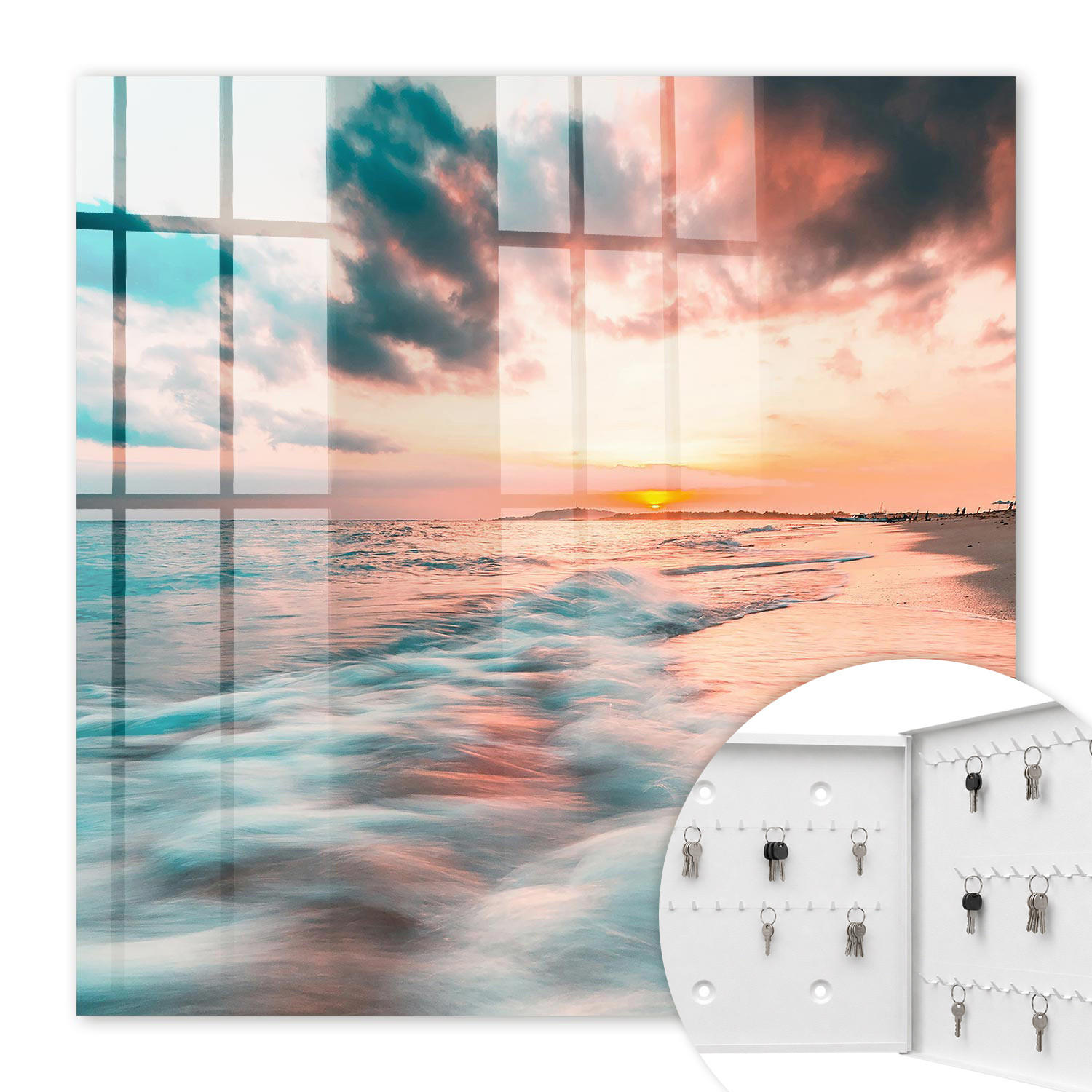 SCHLÜSSELBOX Weiß 30x30 cm – Türöffnung nach rechts - Sonnenuntergang - Orange, Metall (30/30/5cm) - TULUP