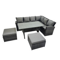 LOUNGEGARNITUR mit Esstisch Sofa Polyrattan Dunkelgrau 8-Sitzer - Dunkelgrau/Grau, Glas/Kunststoff - Fimous