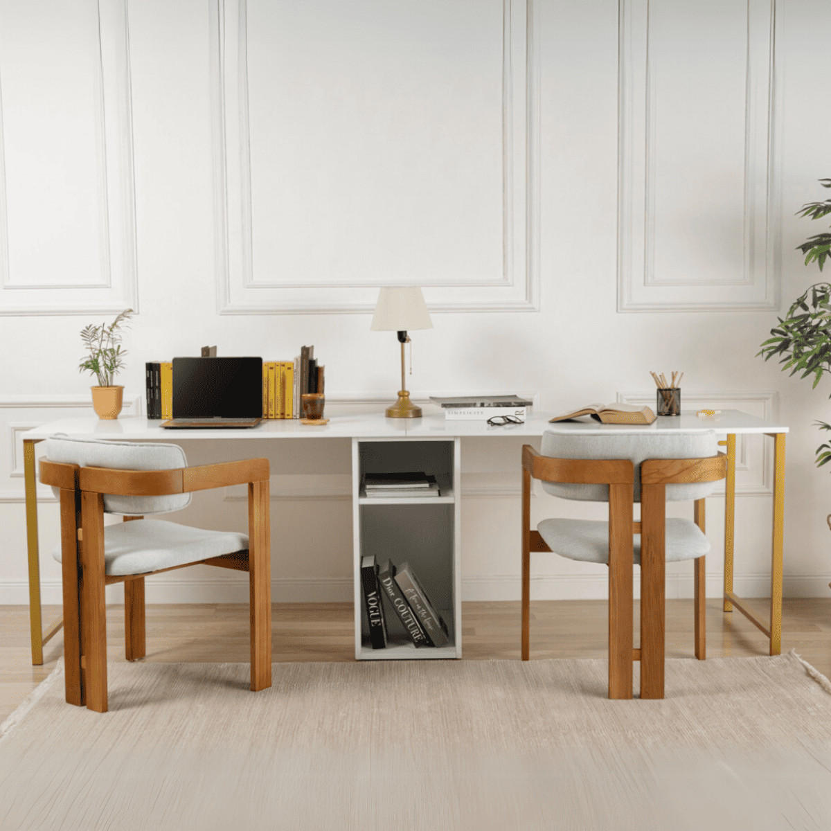 DOPPELSCHREIBTISCH - twin 240/60/74 cm - Weiß, Holzwerkstoff (240/60/74cm) - Calicosy