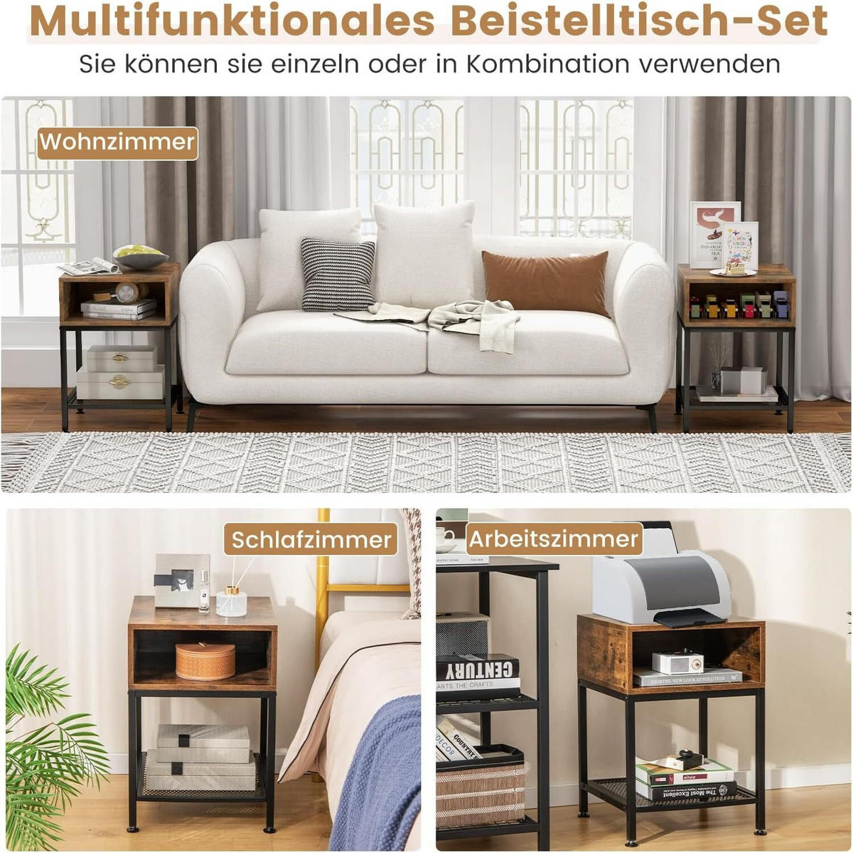 BEISTELLTISCH 57cm Braun - Braun, Holz (40/40/57cm) - COSTWAY