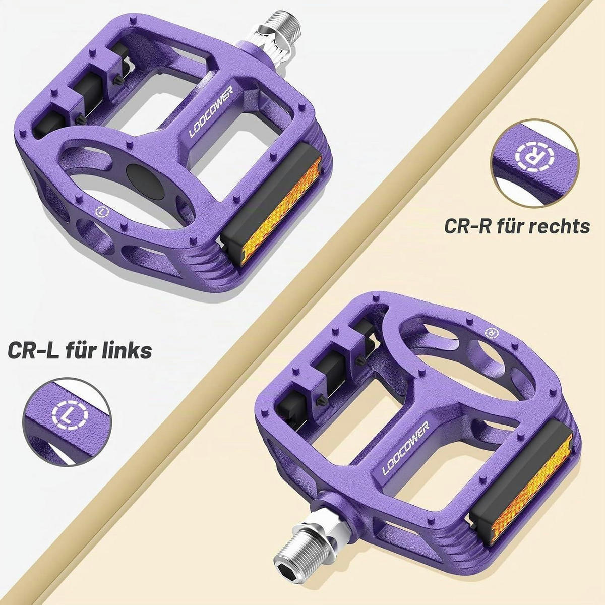 FAHRRADPEDALE Aluminium Plattform Violett mit Reflektoren - Violett, Metall (10/1.5/12cm)
