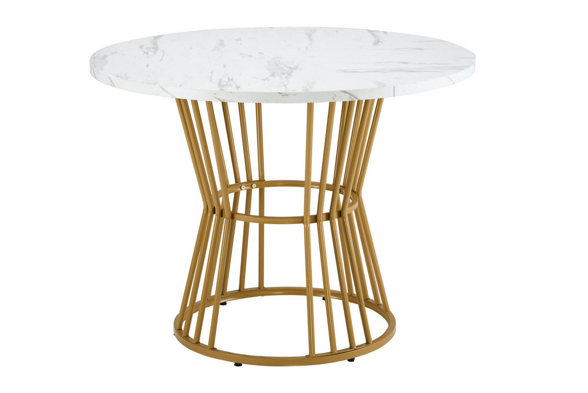 JÍDELNÍ stůl 100/100/75 cm bílý z MDF a kovu s mramorovým dekorem - bílá, kompozitní dřevo (100/100/75cm) - OKWISH