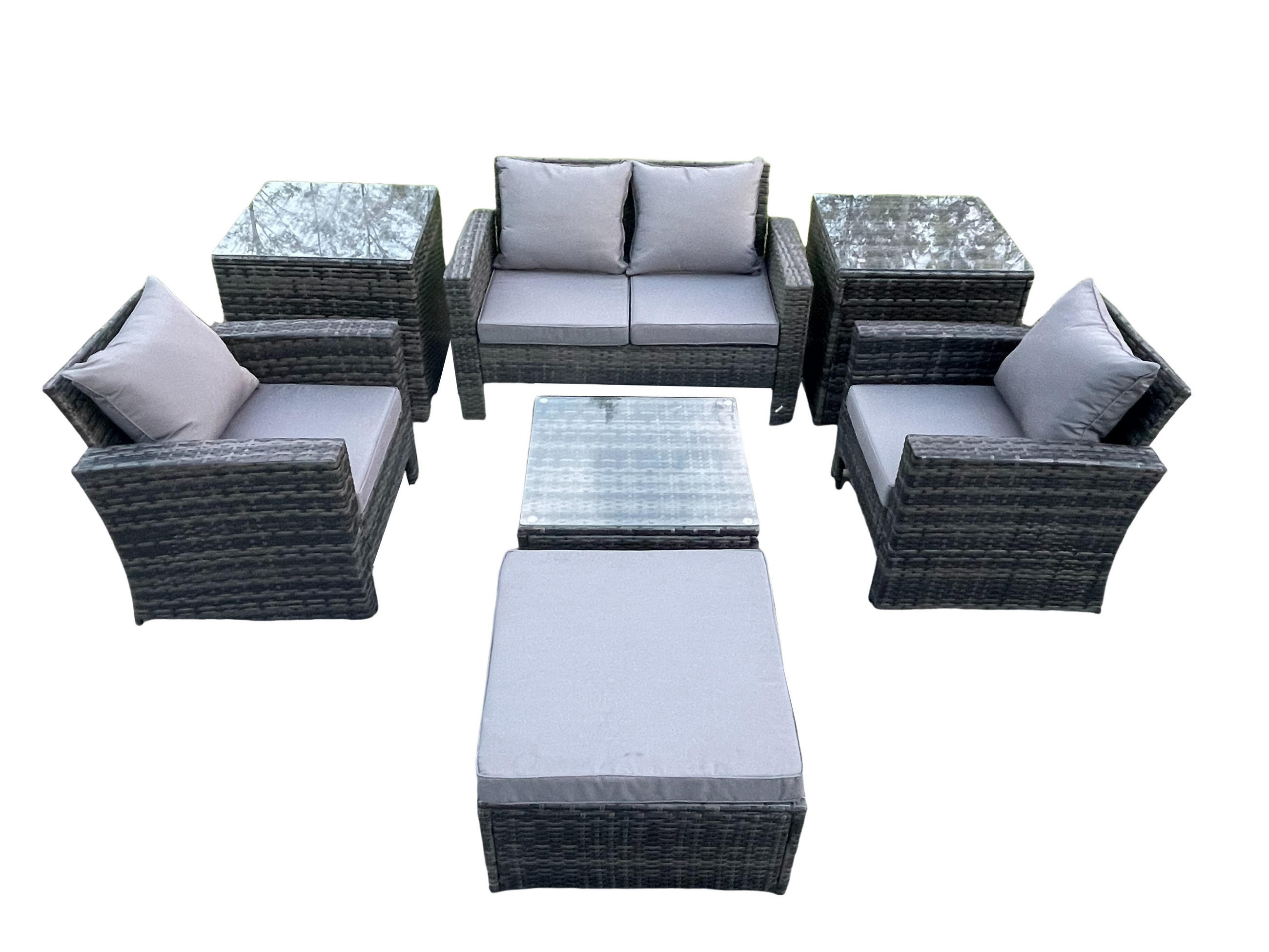 GARTENSOFA Hohe Rückenlehne Polyrattan Dunkelgrau 5-Sitzer - Dunkelgrau, Metall - Fimous