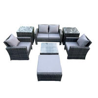 GARTENSOFA Hohe Rückenlehne Polyrattan Dunkelgrau 5-Sitzer - Dunkelgrau, Metall - Fimous