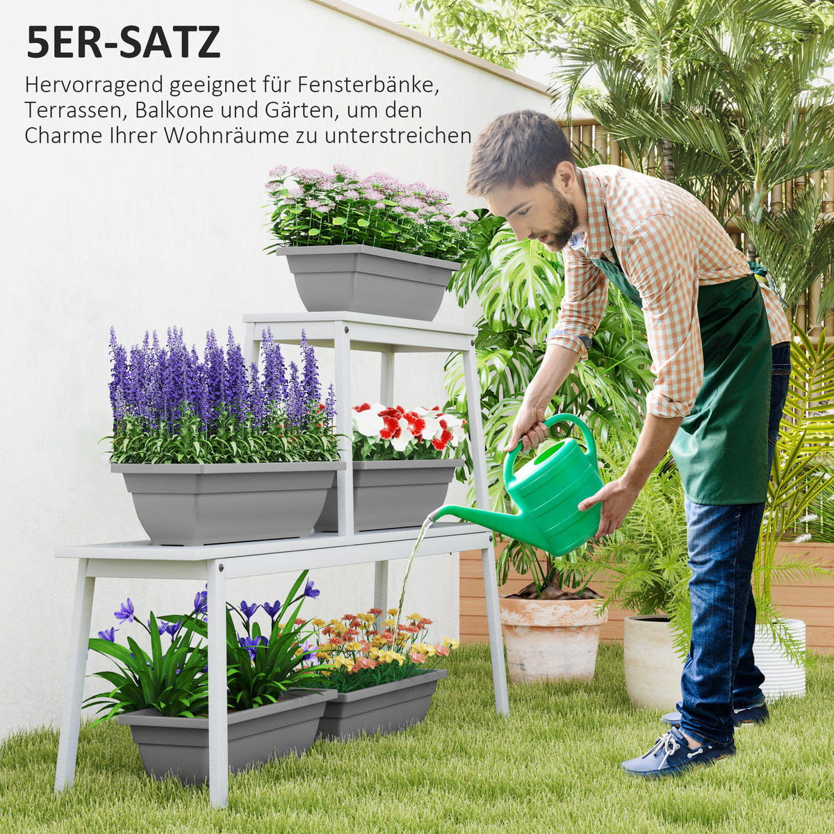 BLUMENTOPF aus Kunststoff 59 x 21 x 16 cm - Grau, Kunststoff (21/16/59cm) - Outsunny