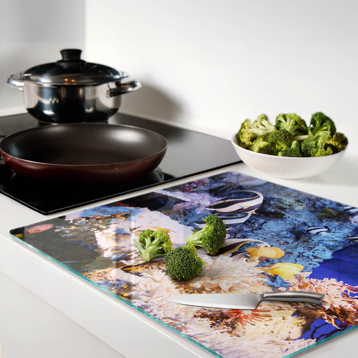 GLASPLATTE 60x52 cm Korallenriff - Champagner/Multicolor, Glas (60/52cm) - TULUP