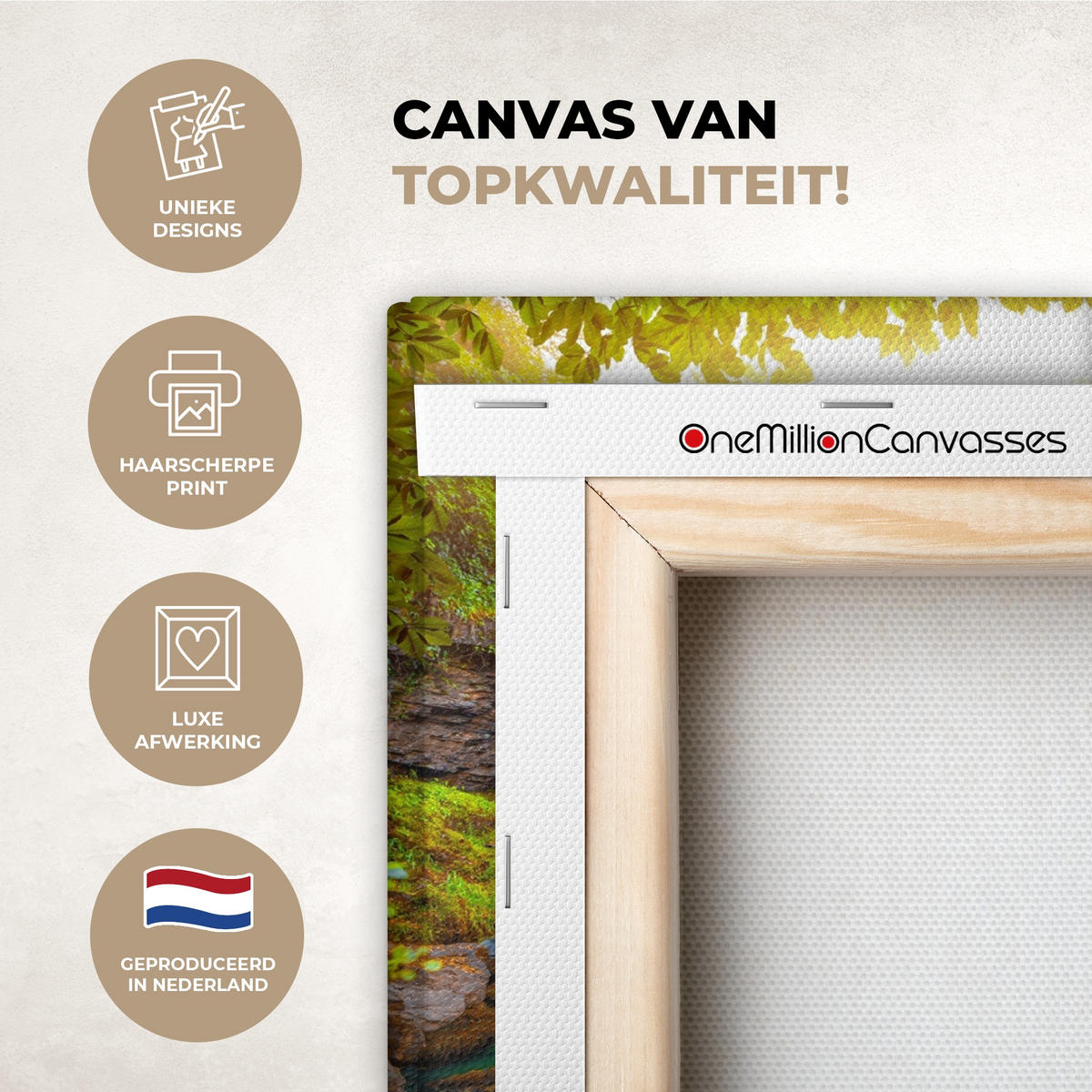 LEINWANDBILD Natur - Wasserfall - Pflanzen - Bäume - Sonne Deko Schlafzimmer 30x20 cm - Olivgrün, Textil (30/20cm) - MuchoWow