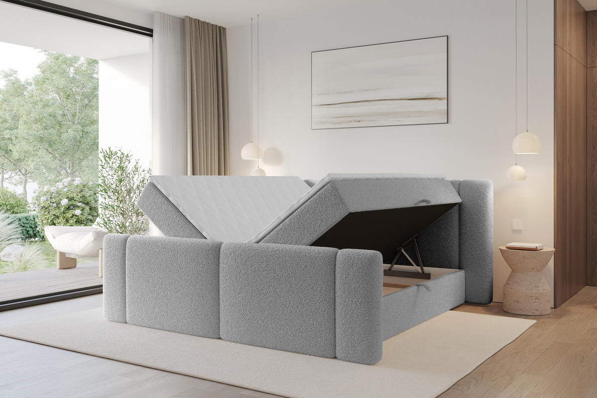 BOXBETT mit Matratze H4 - EVON Zanozek - 140x200 cm Hellgrau - Hellgrau, Holzwerkstoff (140/200cm) - ALTDECOR