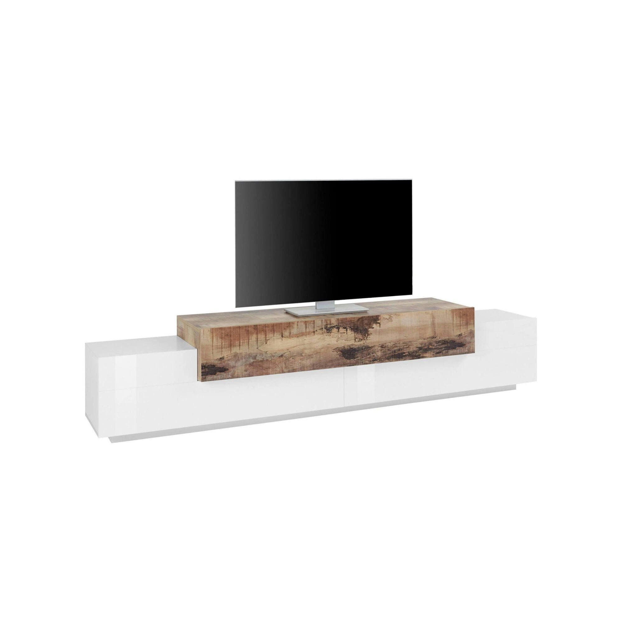 Dmora Fernsehschrank Weiß, Ahorn 240x52x45 cm