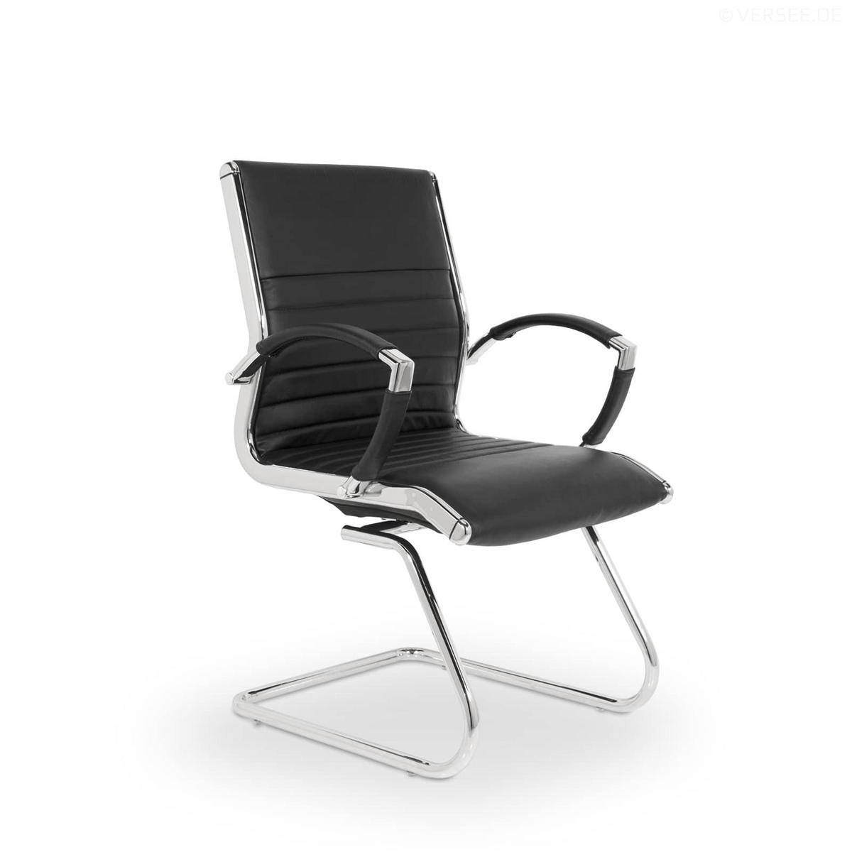 BESUCHERSTUHL Montreal Echtleder Schwarz – ergonomisch, 150 kg belastbar - Schwarz Hochglanz, Leder/Metall (60/95/60cm) - Versee