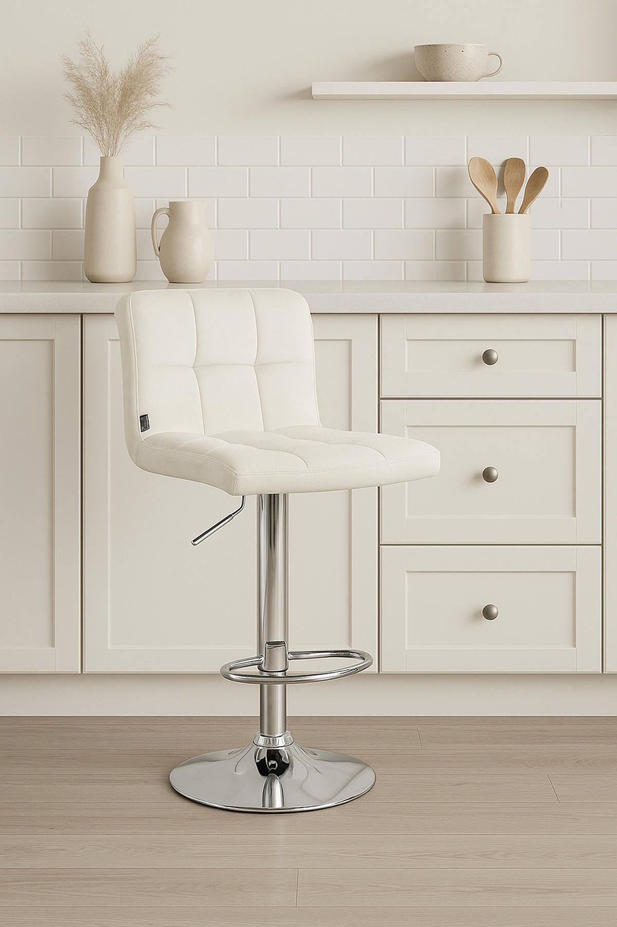 BARHOCKER Peran Samt chrom creme - Chromfarben/Creme, Textil/Metall (46/114/47cm) - TPFLiving