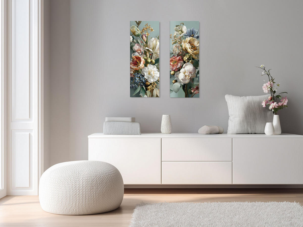 GLASBILD 30x80 cm Blumen Vintage - Beige, Glas (30/80cm) - artissimo