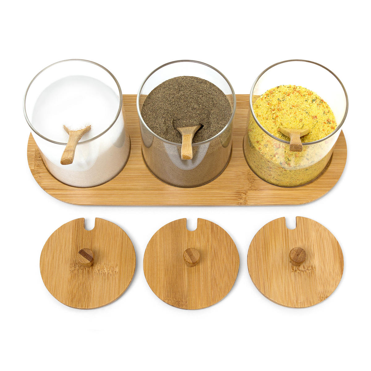 GEWÜRZGLÄSER - Multicolor, Glas/Holz (12/12/31cm) - Relaxdays