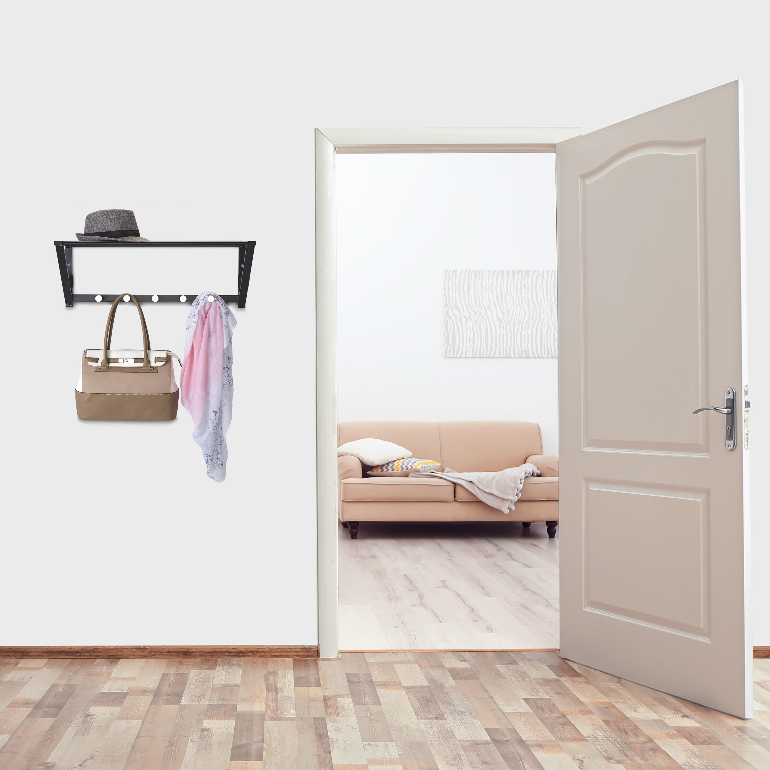 WANDGARDEROBE Ablage - Schwarz, Metall (65/23/25cm) - Relaxdays
