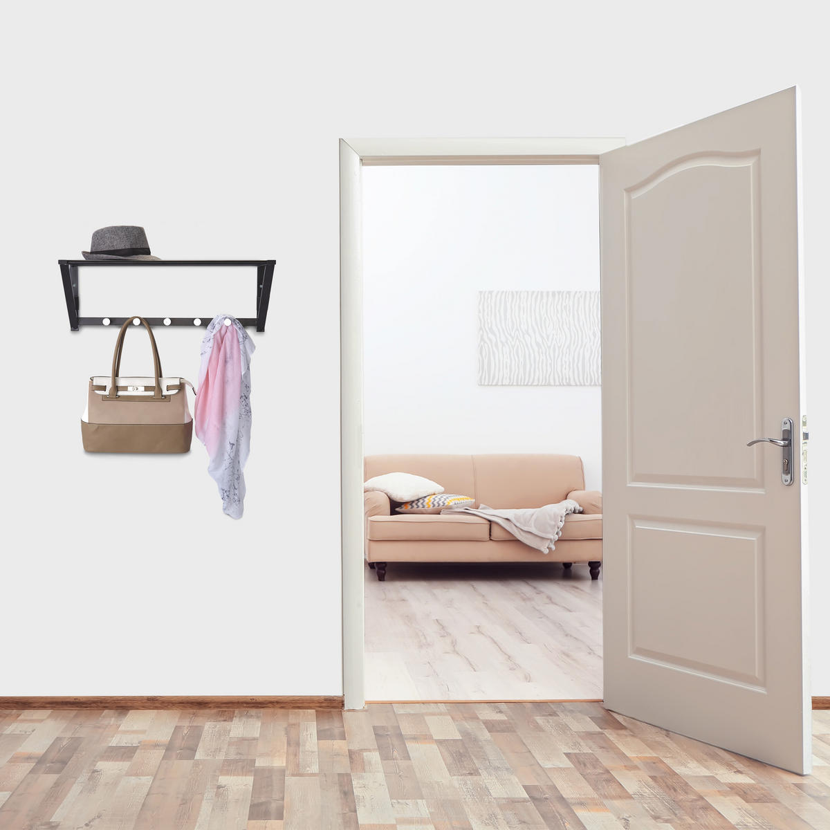 WANDGARDEROBE Ablage - Schwarz, Metall (65/23/25cm) - Relaxdays