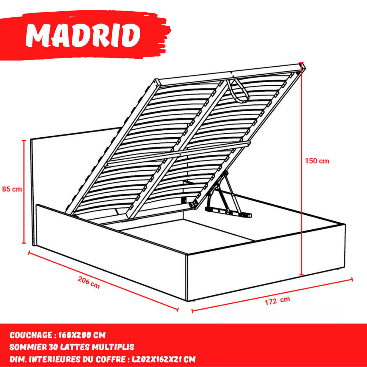 BETTKASTEN MADRID mit Lattenrost/ Bett 160x200 - Grau - Grau, Holzwerkstoff (160/200cm) - Weber Industries
