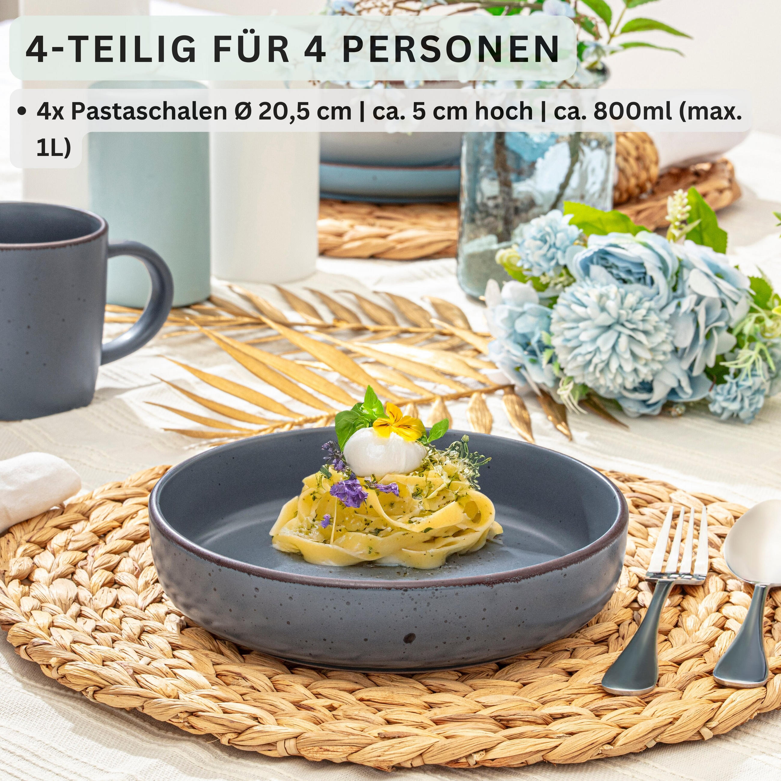 PASTASCHALEN BOMBAY SKY SHADES - 4 teilig aus Steingut - Blau/Grau, Stein (20.5cm) - Sänger