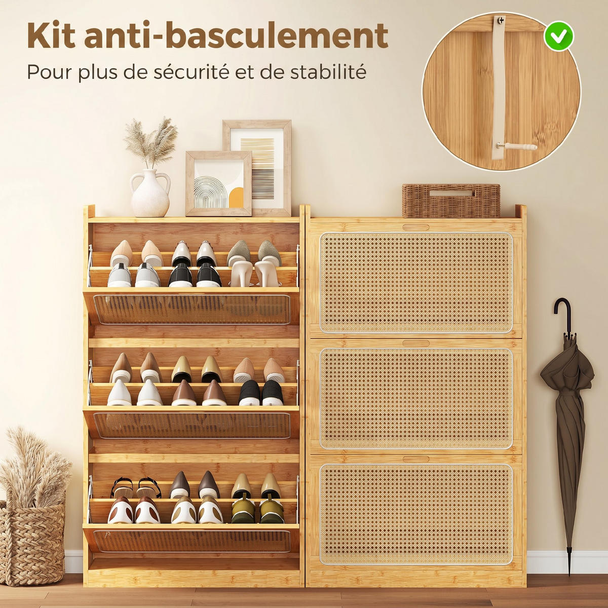 SCHUHKIPPER DE-15101 3 Klapp-Schubladen, für 14 Paar Schuhe Naturholz - Naturfarben, Holzwerkstoff (69/119.8/29cm) - ComfortXL