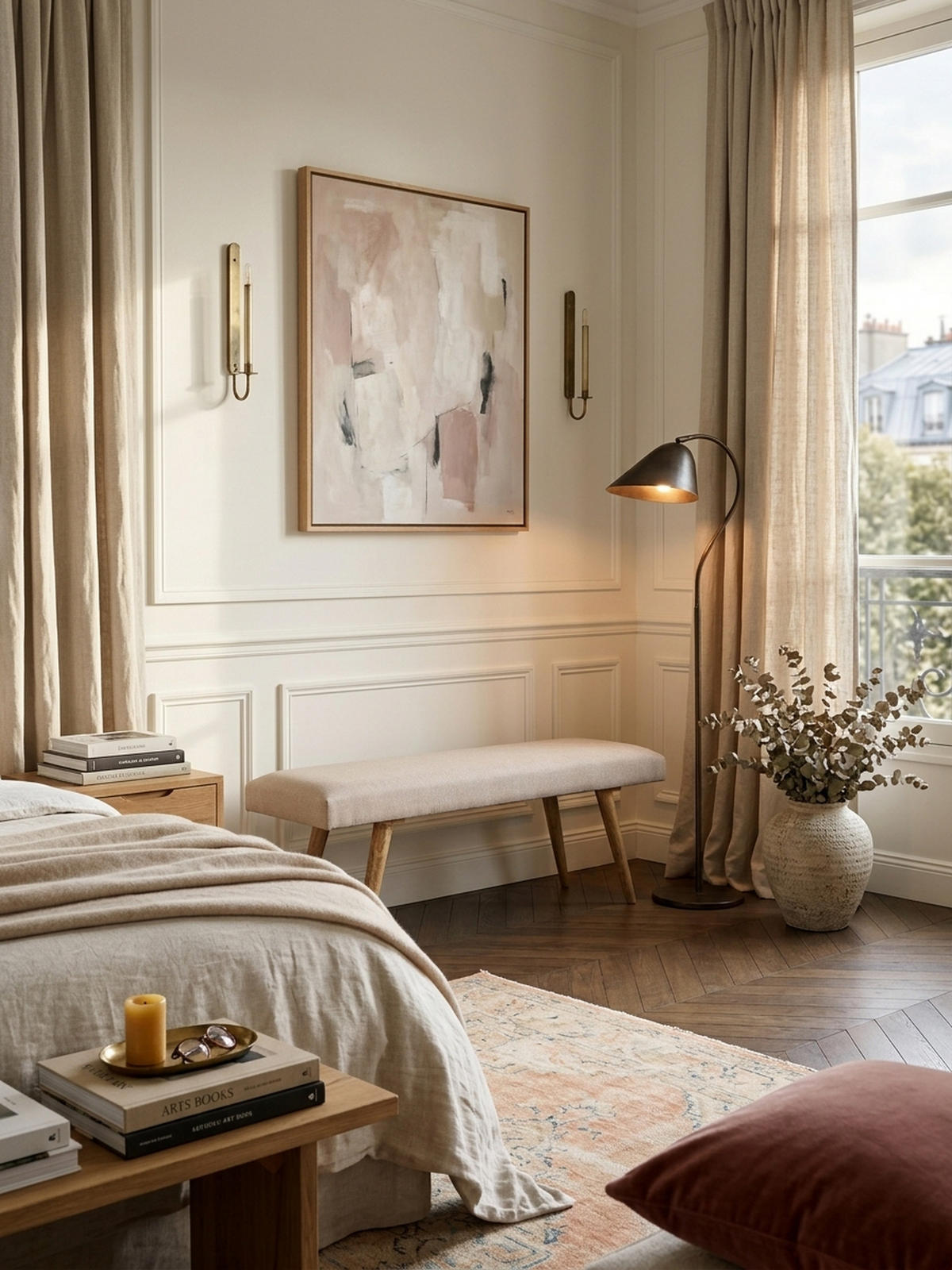 SITZBANK SILE Retro Stil Stoffbezug Massivholz, Beige 117x38x51 cm - Beige/Braun, Mangoholz/Textil (117/51/38cm) - KADIMA DESIGN