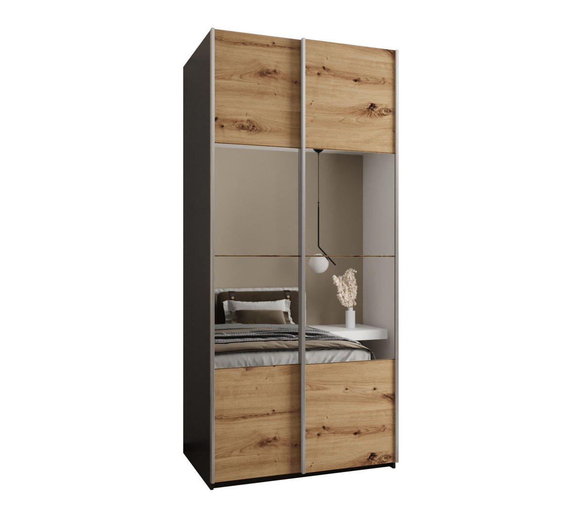 SCHWEBETÜRENSCHRANK 245,5/120/64 2-türig - Silberfarben/Schwarz, Holz/Metall (120/245/64cm) - Abiks Möbel