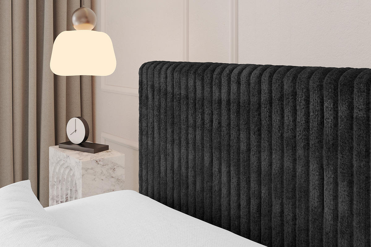 BOXBETT mit Matratze H4 und Lattenrost - TOLO - 200x200 Cord - Schwarz - Schwarz, Holzwerkstoff/Kunststoff (200/200cm) - ALTDECOR