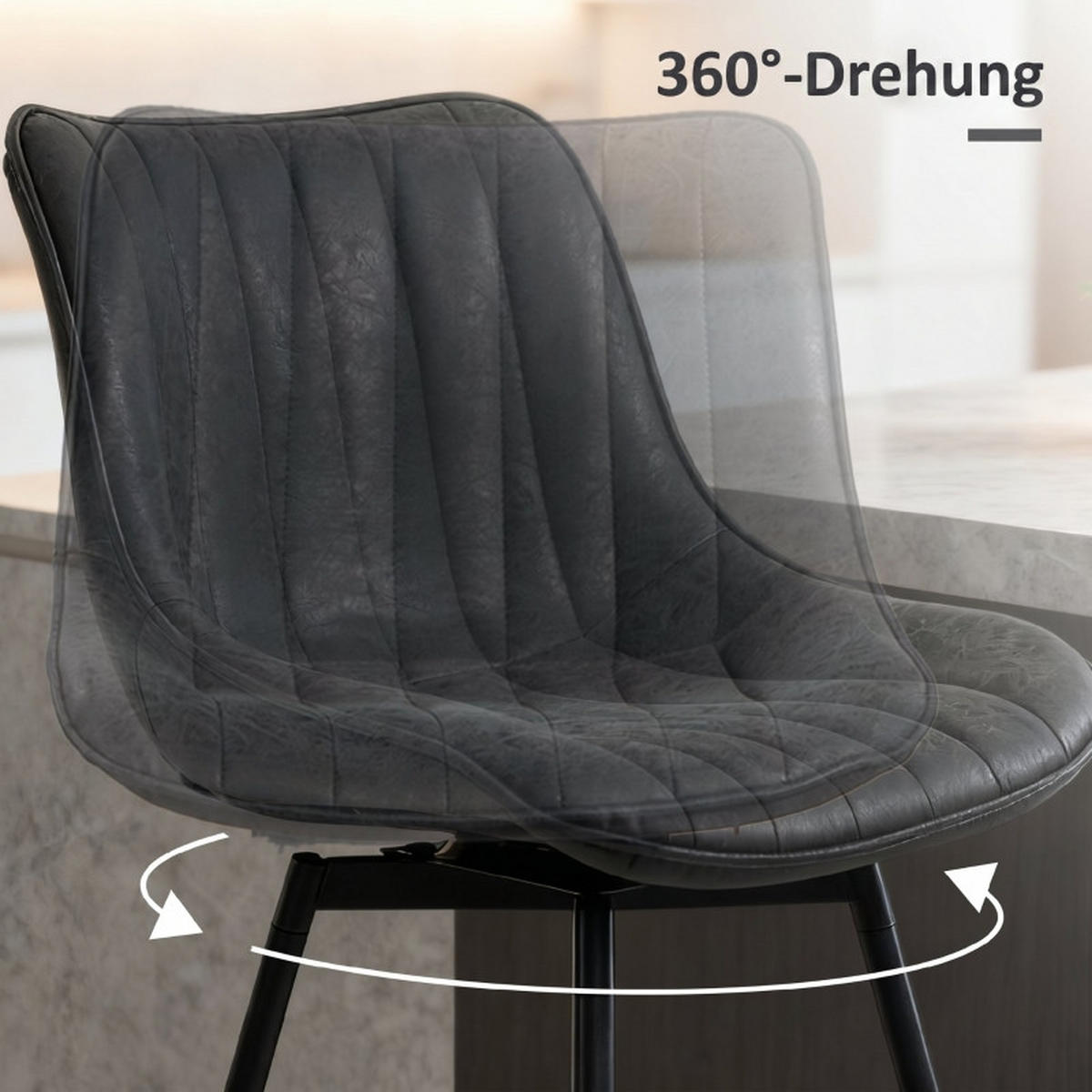 BARHOCKER DE-36069 2er Set drehbar mit Lederoptik Schwarz - Schwarz, Metall (47/97.5/54.5cm) - ComfortXL