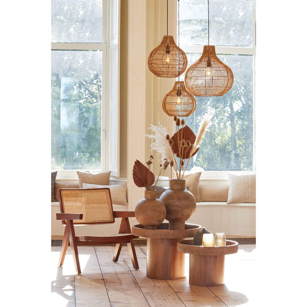 HÄNGELAMPE Pacino Braun Ø50/51,5 cm - Braun, Holz (50/50/51.5cm) - Light & Living