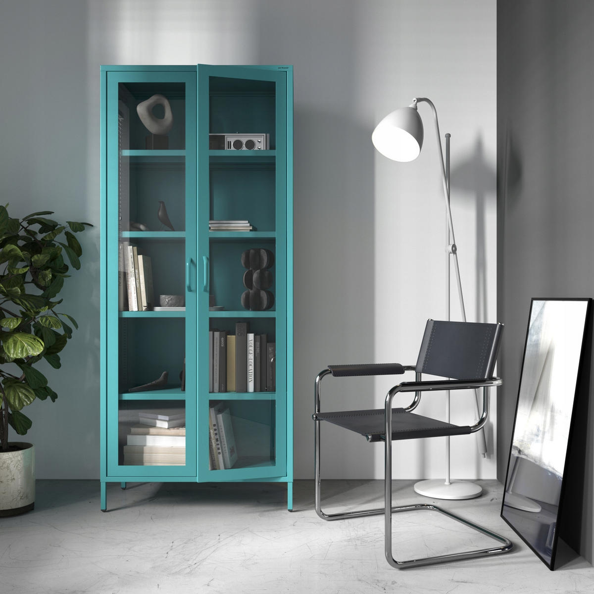 VITRINE für das Wohnzimmer ANGELO Modern - Blau, Metall (80/185/45cm) - Jan Nowak