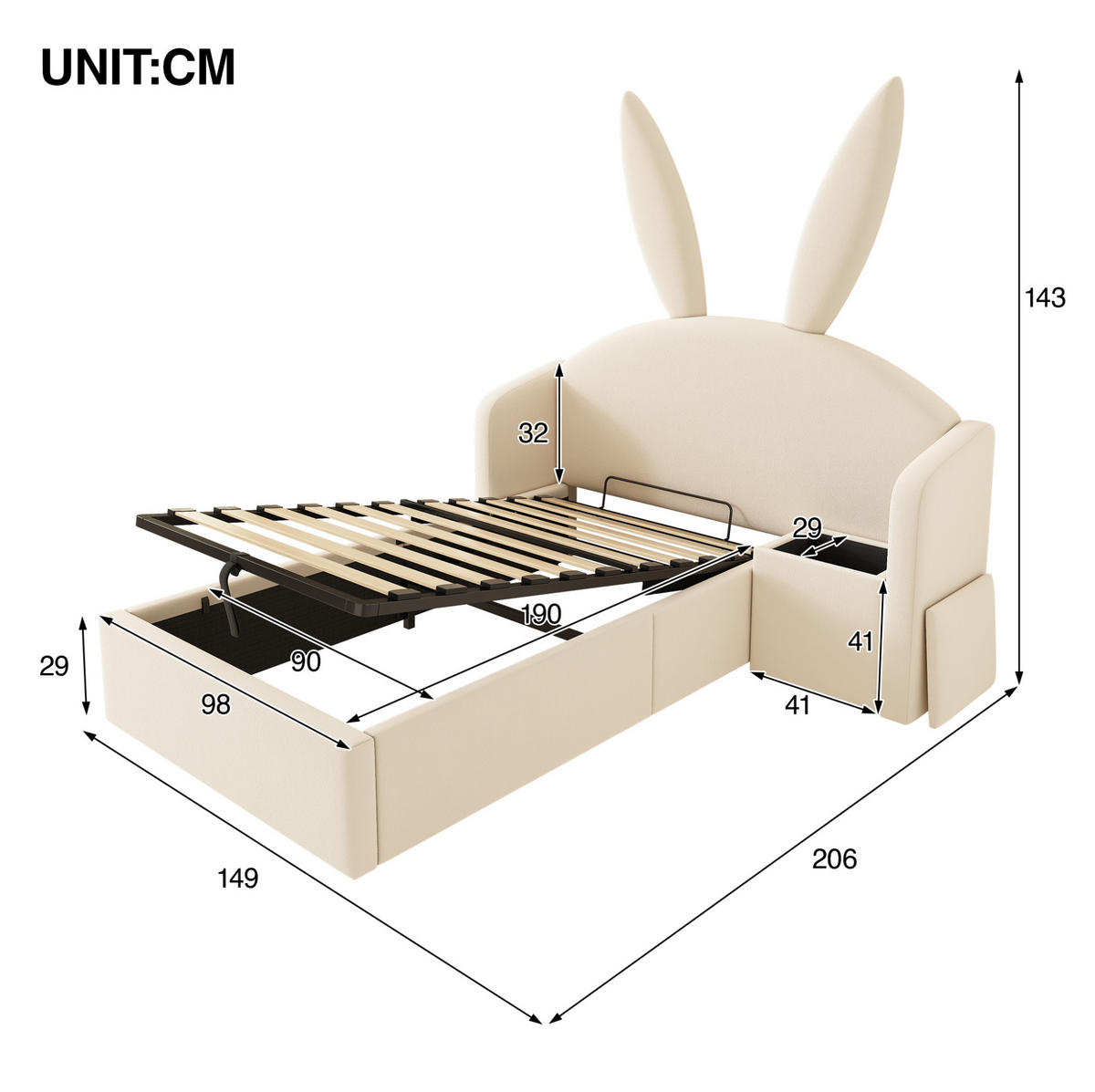 POLSTERBETT 90/190 cm aus Samt mit Stauraum und flexiblem Nachttisch Beige - Beige, Textil (90/190cm) - Modenvie
