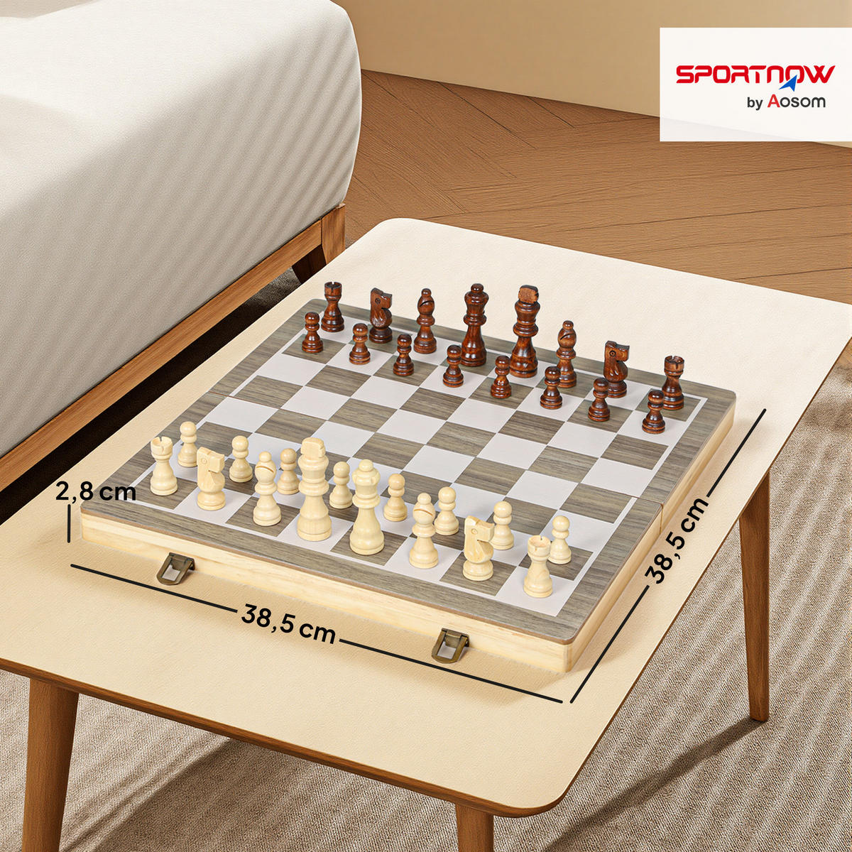 SCHACHSPIEL MDF Kiefernholz Walnuss - Walnussfarben, Holz (38.5/38.5cm) - SPORTNOW
