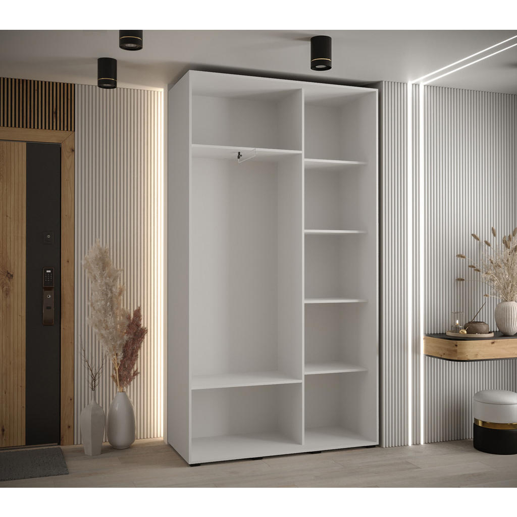 Thumbnail - Abiks Möbel Schwebetürenschrank, Weiß, Eiche Artisan, Silber, Metall, Nachbildung, 6 Fächer, 140x235x45 cm, Schlafzimmer...