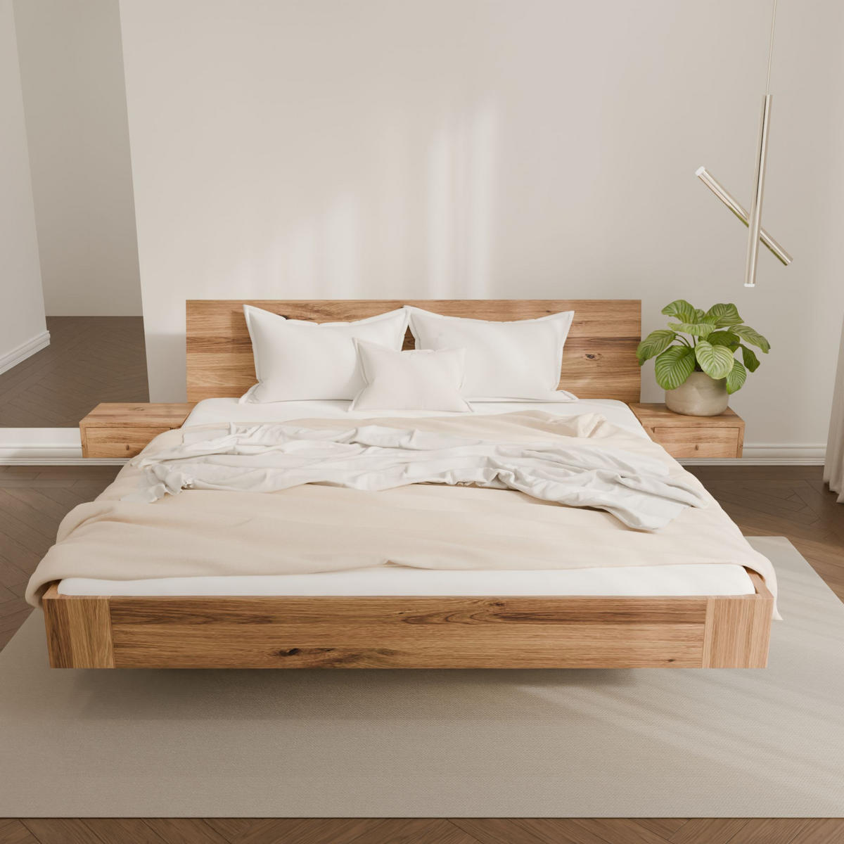 SCHWEBEBETT 180/220 cm aus Wildeiche - Braun, Holz (180/220cm) - MeinMassivholz
