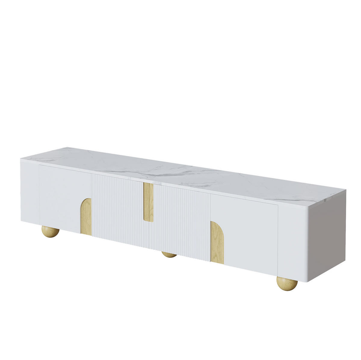 LOWBOARD 180/40/44 cm mit 4 Türen und Soft-Close in Weiß/Holzoptik - Weiß, Holzwerkstoff (180/44/40cm) - BEAOK