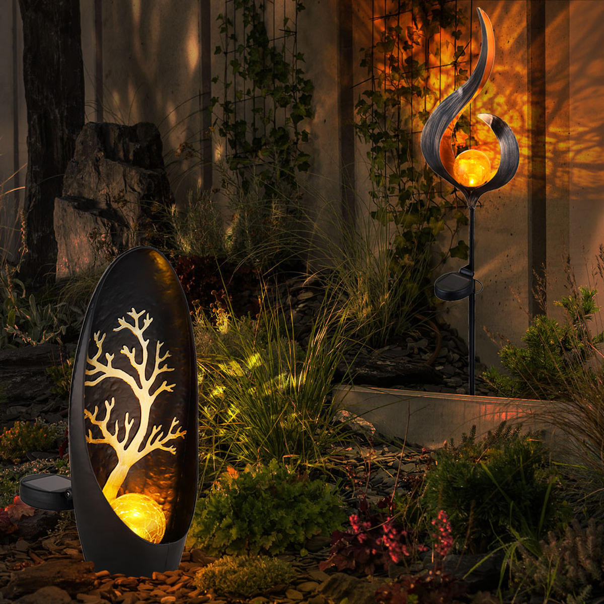 LED AUSSENLEUCHTE Baum Bronze 2er Set - Bronzefarben, Glas (16.7/6/90cm) - Globo Lighting