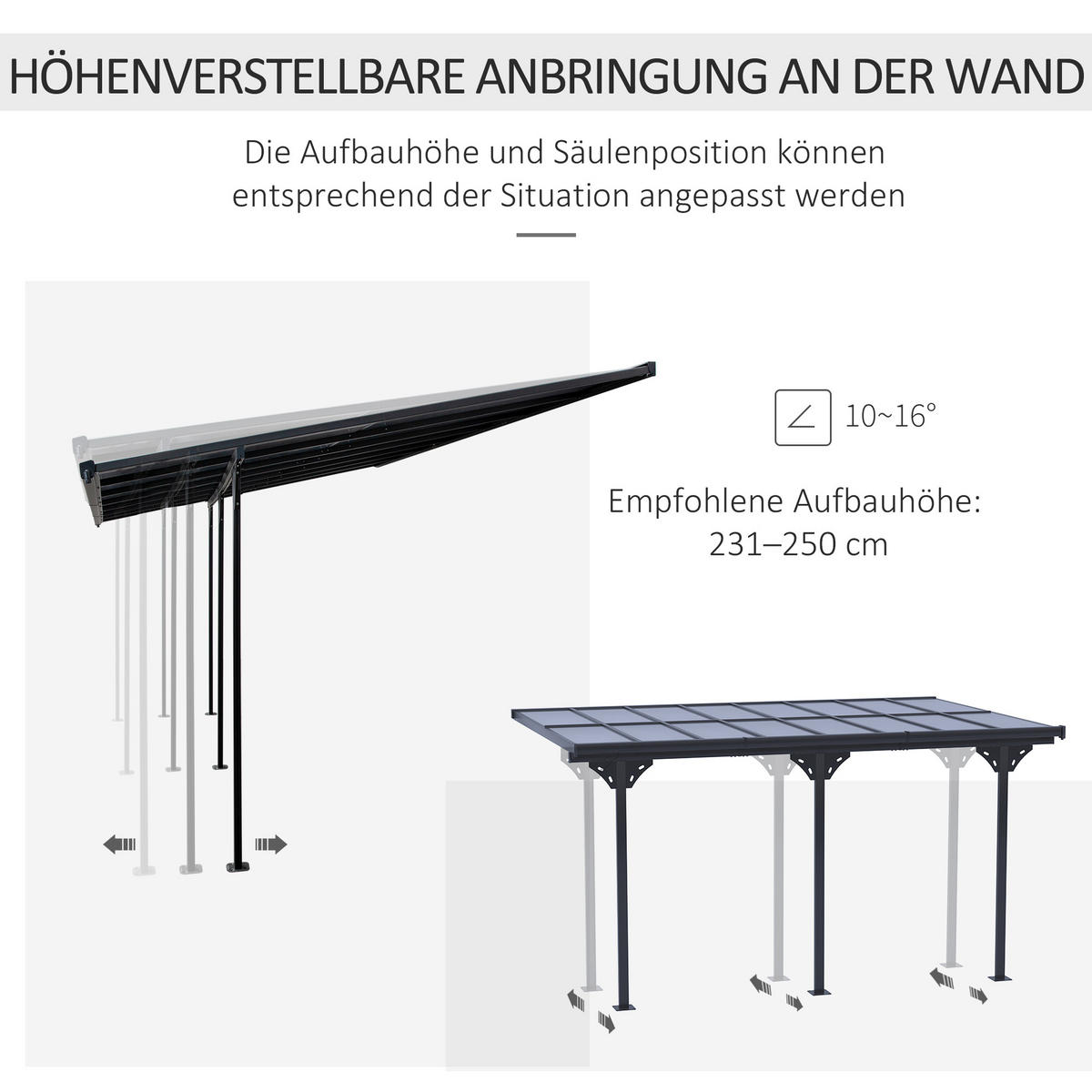 PERGOLA Pavillon Aluminium Grau - Grau, Kunststoff/Metall (302/250/435cm) - Outsunny