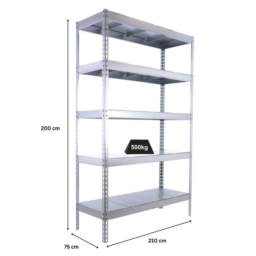 SCHWERLASTREGAL METAL BEAST FIVE | HxBxT 200x210x75cm | Fachlast 500kg | Verzinkt - Silberfarben, Metall (210/200/75cm) - PROREGAL