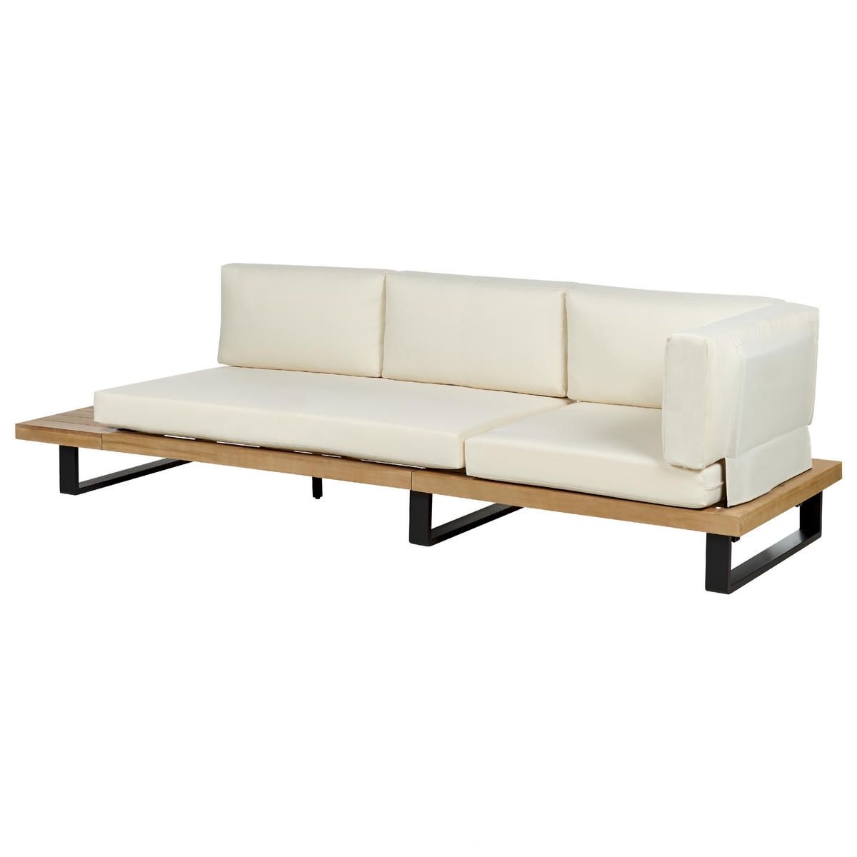 LOUNGE SET 5-Sitzer hellbraun Auflagen cremeweiß Mykonos - Hellbraun/Creme, Holz - Beliani