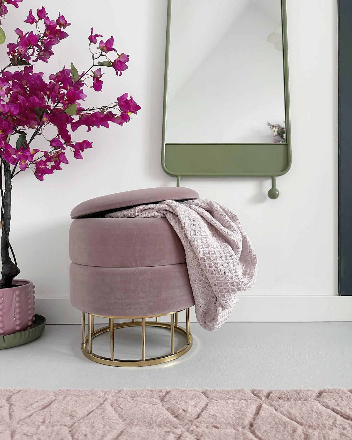 HOCKER Elgin 37/37/42 cm - Pink, Textil (37/42/37cm) - Beliani