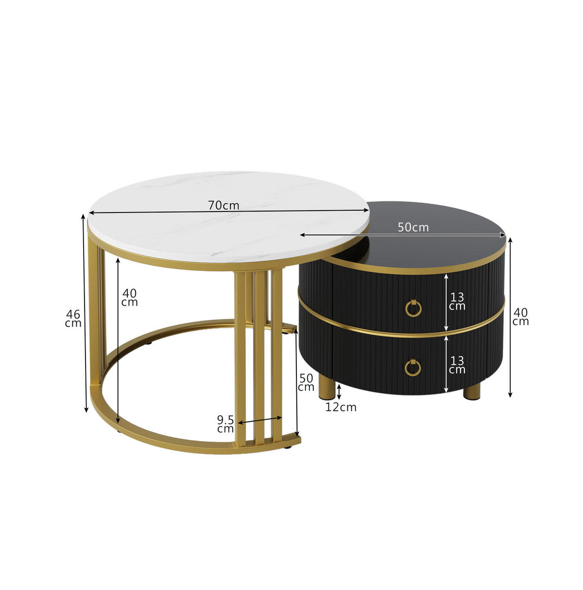 COUCHTISCH 70/70/46 + 50/50/40 cm Schwarz aus MDF mit Schubladen - Schwarz, Holzwerkstoff (70/70/46cm) - OKMYHOME
