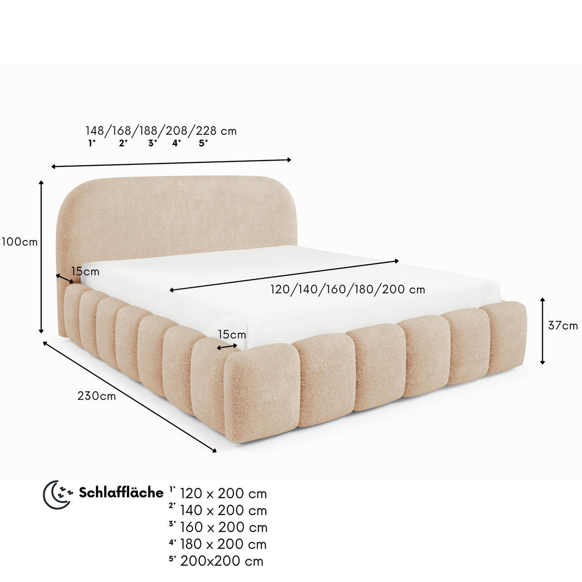 POLSTERBETT BELLURE mit Bettkasten 180x200,Doppelbett mit Stauraum,Lattenrost,Boxspringbett-Optik,ohne Matratze-Beige - Beige, Holz (180/200cm) - Furnistar