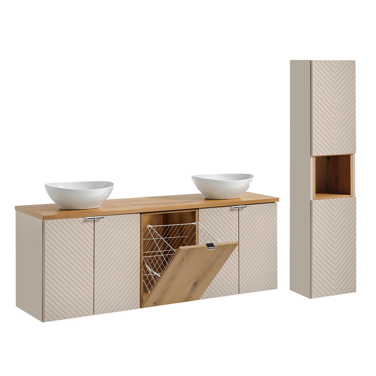 BADMÖBEL 160cm Manoa 2er-Set Kaschmir - Holz - Beige, Holzwerkstoff (160/59/40cm) - Petits-meubles